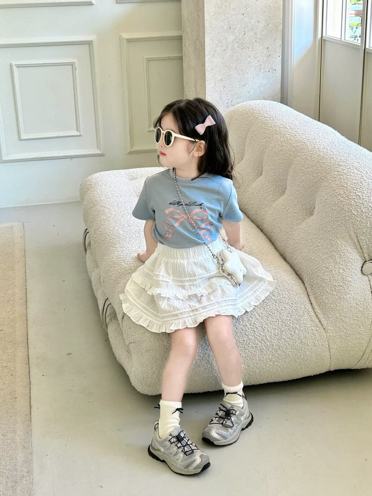 [5071178] - One Set 2in1 Baju Setelan Atasan Kaos Lengan Pendek Bawahan Rok Pendek Comfort Fashion Style Anak Perempuan Cewek - Motif Pink Ribbon - BABYHOKI STORE