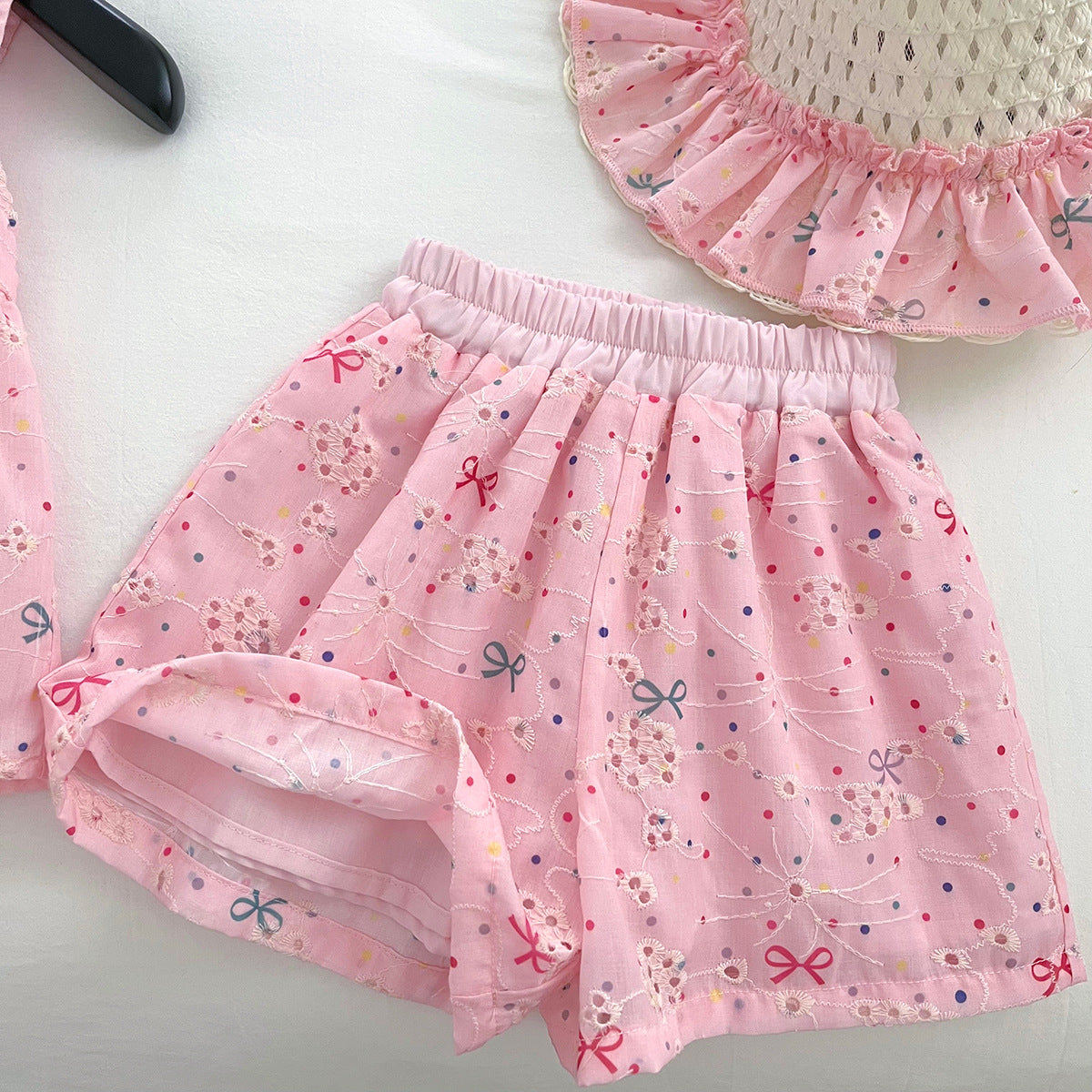 [963165] - One Set 2in1 Baju Setelan Atasan Lengan Kutung Bawahan Celana Pendek Korean Style Anak Perempuan Cewek - Motif Little Bow - BABYHOKI STORE - BABYHOKI STORE