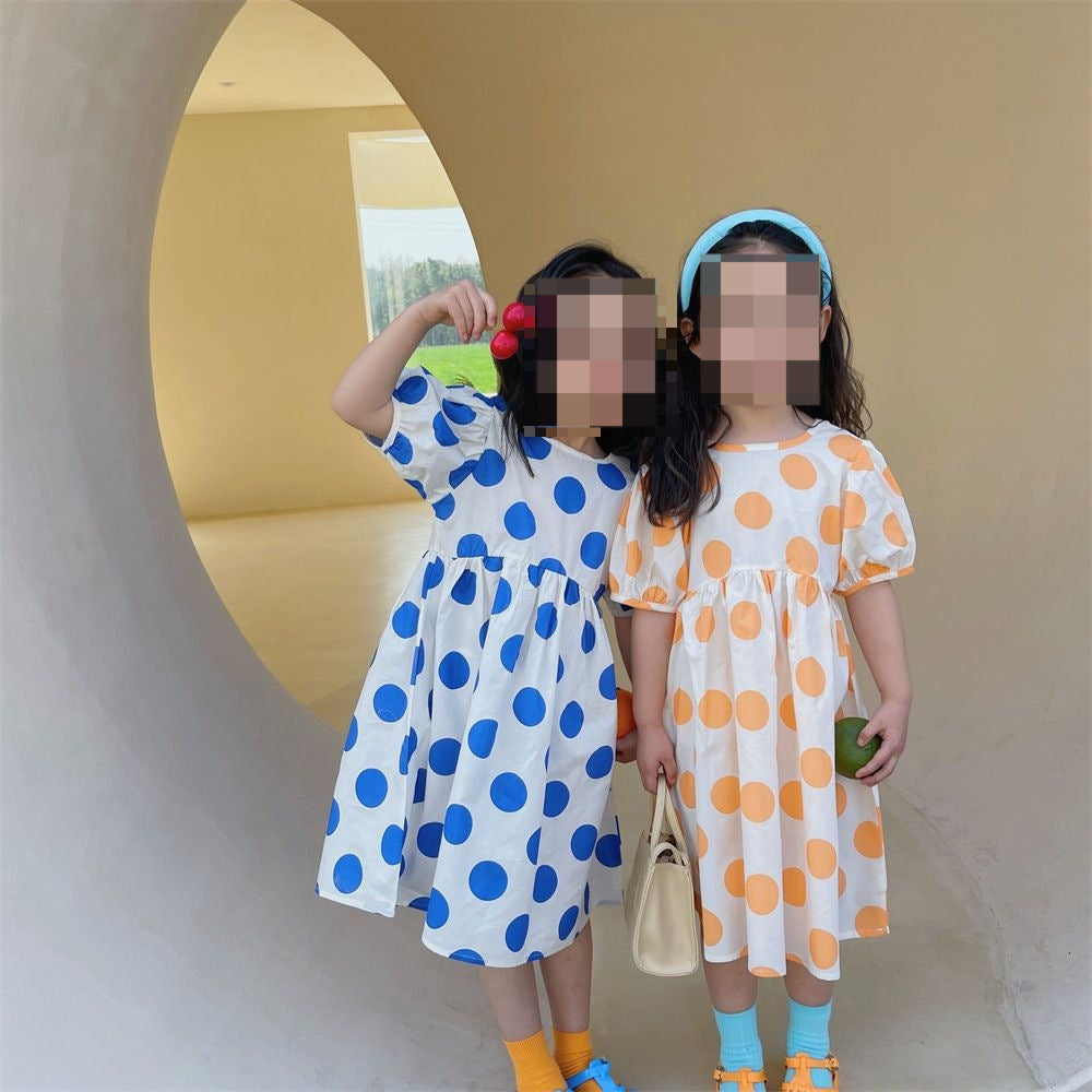 [507S1135] - Baju Dress Lengan Pendek Fashion Anak Perempuan - Motif Big Polka