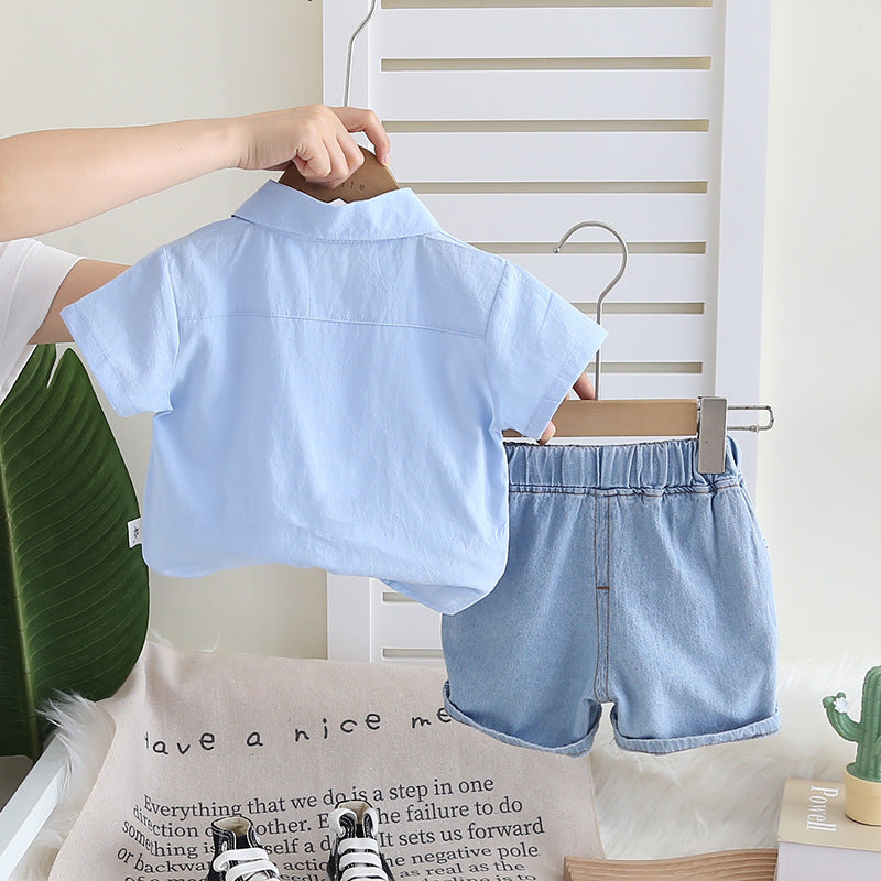 [368590] - One Set 2in1 Baju Setelan Atasan Kemeja Lengan Pendek Bawahan Celana Pendek Jeans Comfortable Fashion Anak Laki Laki Cowok - Motif Animals Cars - BABYHOKI STORE