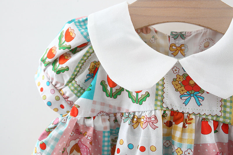 [340380] - Baju Mini Dress Lengan Balon Fashion Anak Perempuan - Motif Fruit Flower