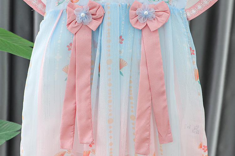 [340398] - Baju Dress Korea Lengan Pendek Anak Perempuan Fashion Import - Motif Flower Rabbit