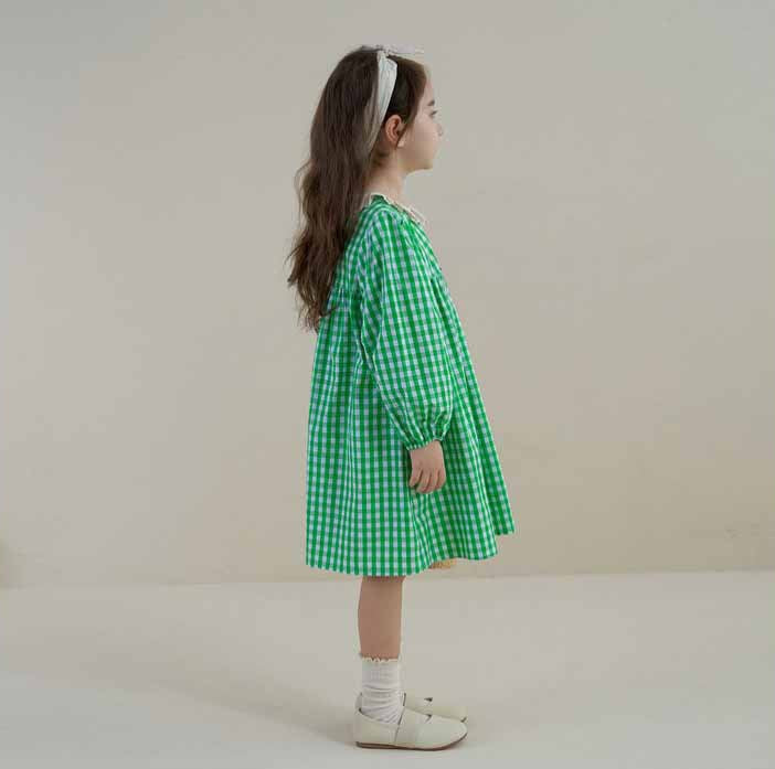 [5071052] - Baju Dress Lengan Panjang Fashion Anak Perempuan - Motif Gingham Plaid