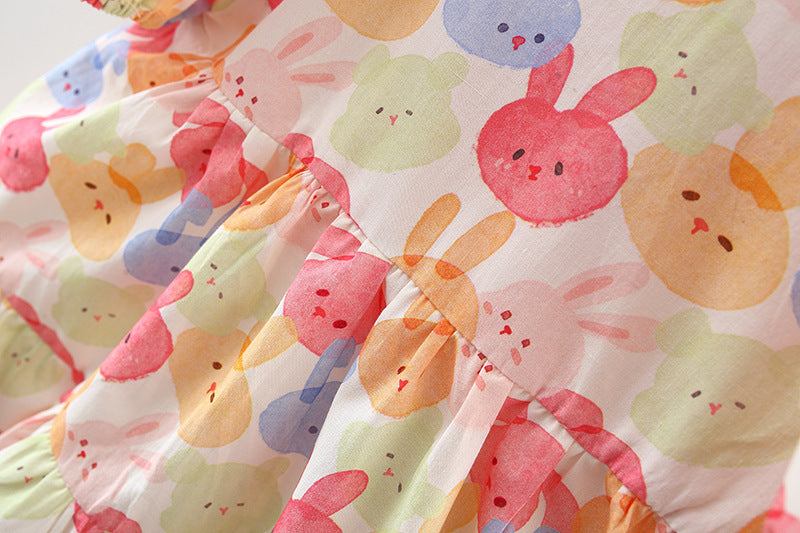 [340405] - Baju Mini Dress Lengan Balon Fashion Import Anak Perempuan - Motif Fluffy Rabbit