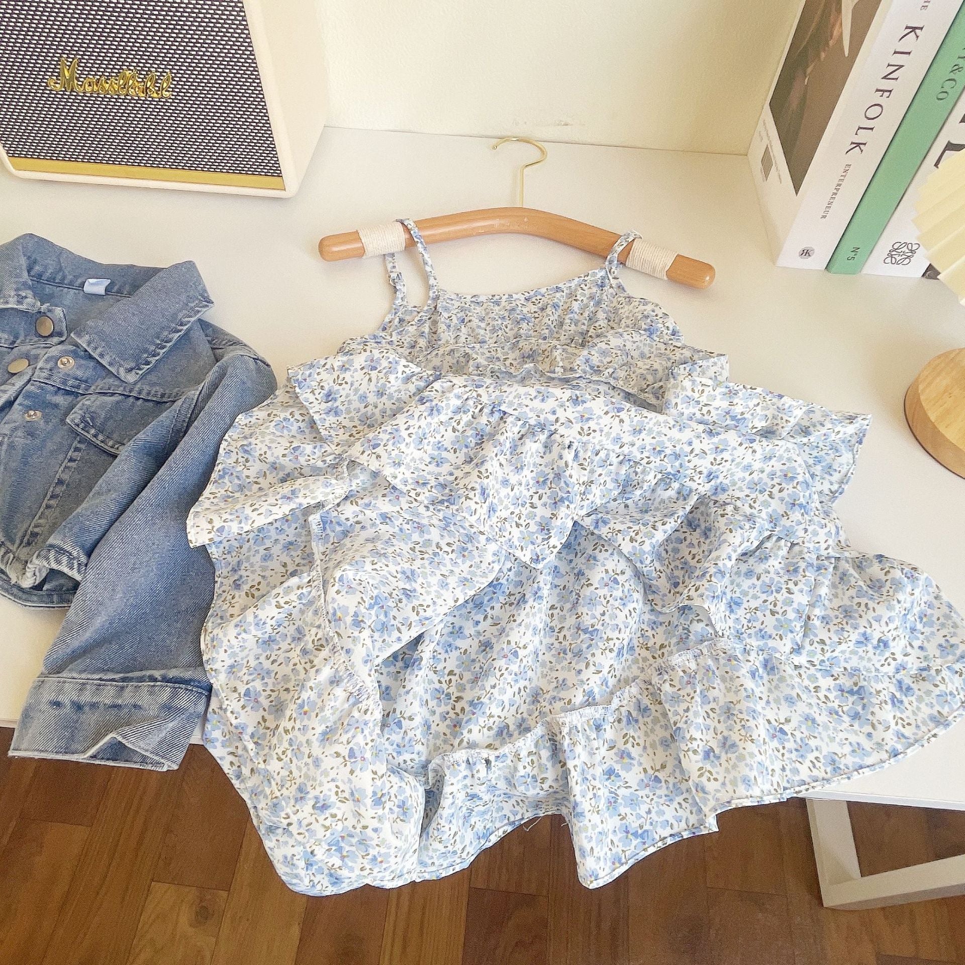 [363626] - Setelan Dress Jaket Jeans Import Anak Perempuan - Motif Little Flower