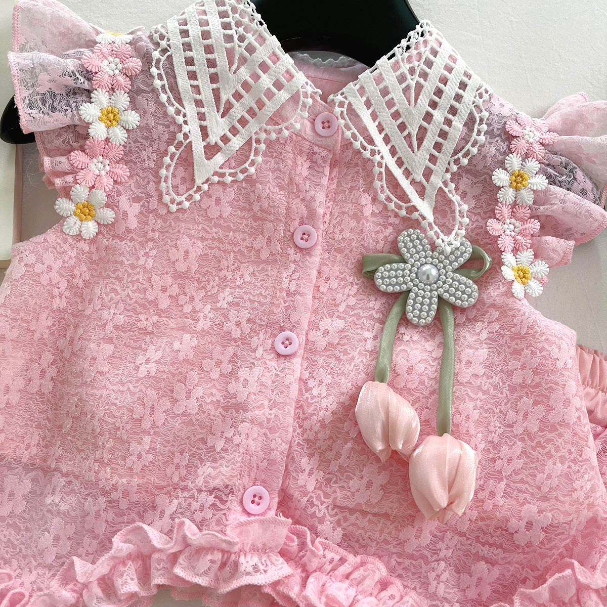 [963114] - One Set 2in1 Baju Setelan Atasan Blouse Kerah Lengan Kutung Bawahan Celana Pendek Comfort Fashion Style Anak Perempuan Cewek - Motif Flower 3D - BABYHOKI STORE