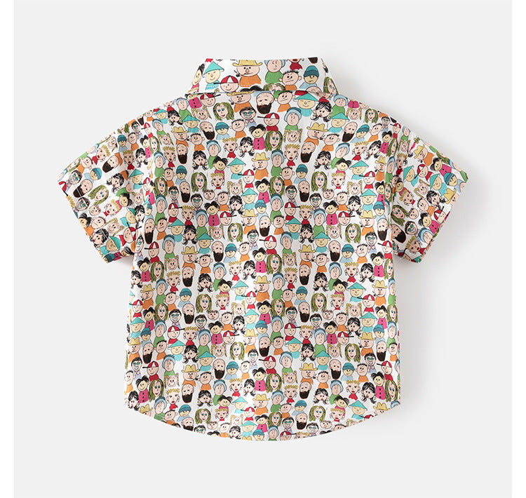 [5131109] - Baju Atasan Kemeja Lengan Pendek Fashion Anak Laki-Laki - Motif People Painting