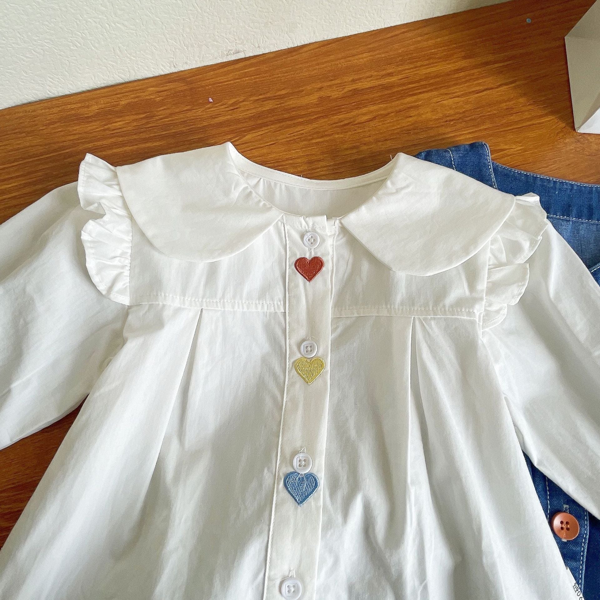 [363594] - Setelan Blouse Dress Denim Bordir Anak Perempuan - Motif Button Flower