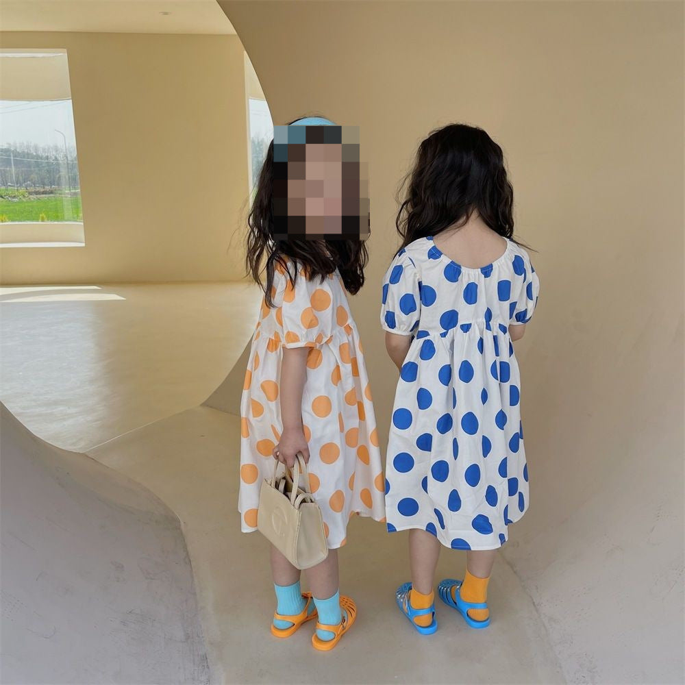 [507S1135] - Baju Dress Lengan Pendek Fashion Anak Perempuan - Motif Big Polka