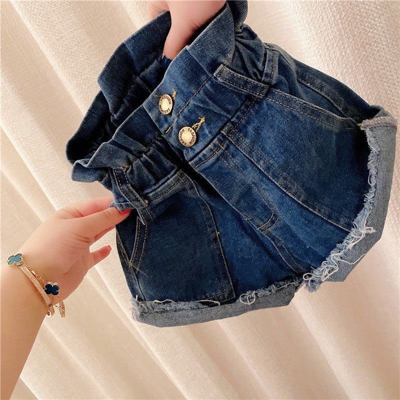 [508224]- Celana Pendek Highwaist Jeans Hotpants Import Anak Perempuan - Motif Upper Rubber