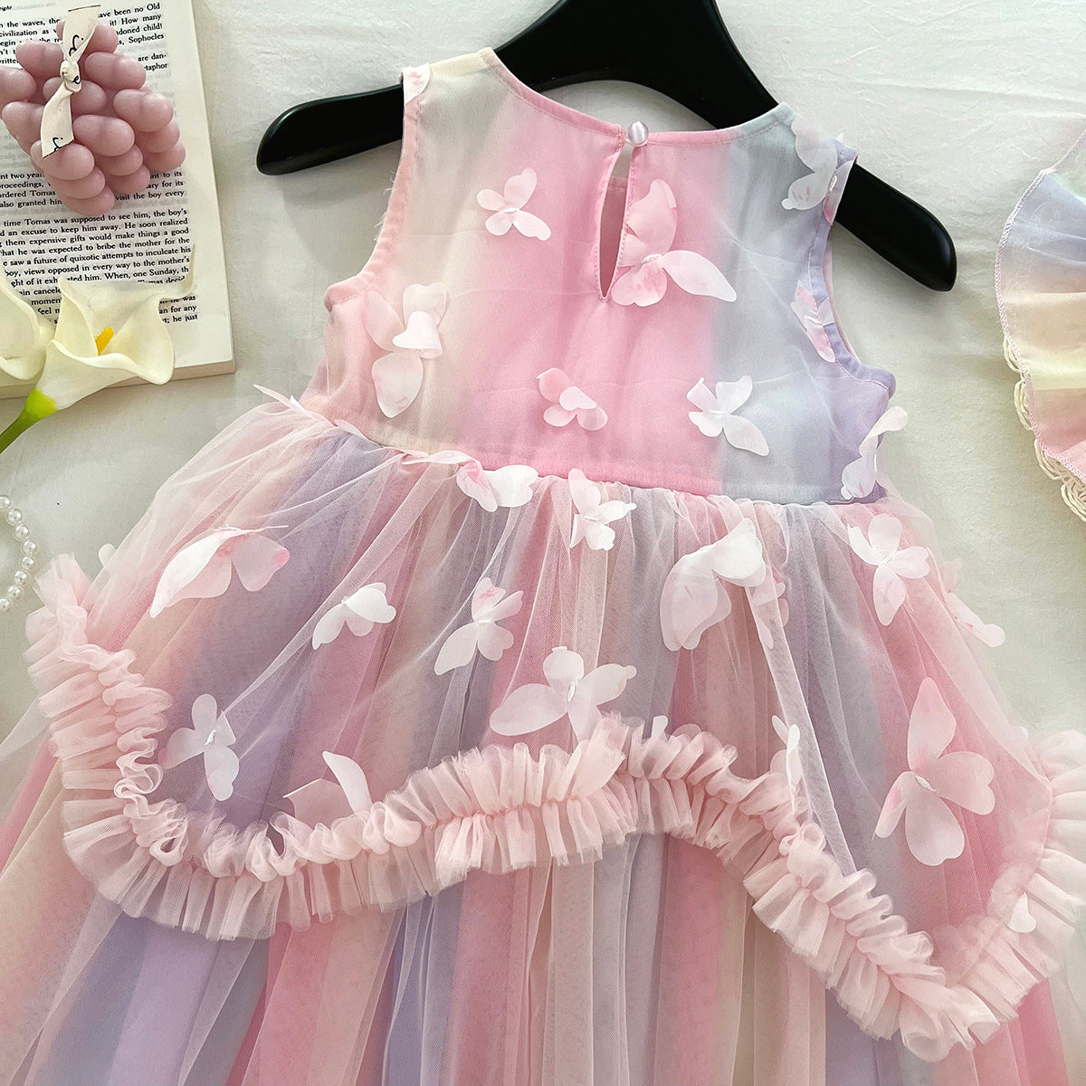 [963200] - Baju Gaun Dress Puffy Lengan Kutung Princess Style Anak Perempuan Cewek - Motif Butterfly - BABYHOKI STORE - BABYHOKI STORE