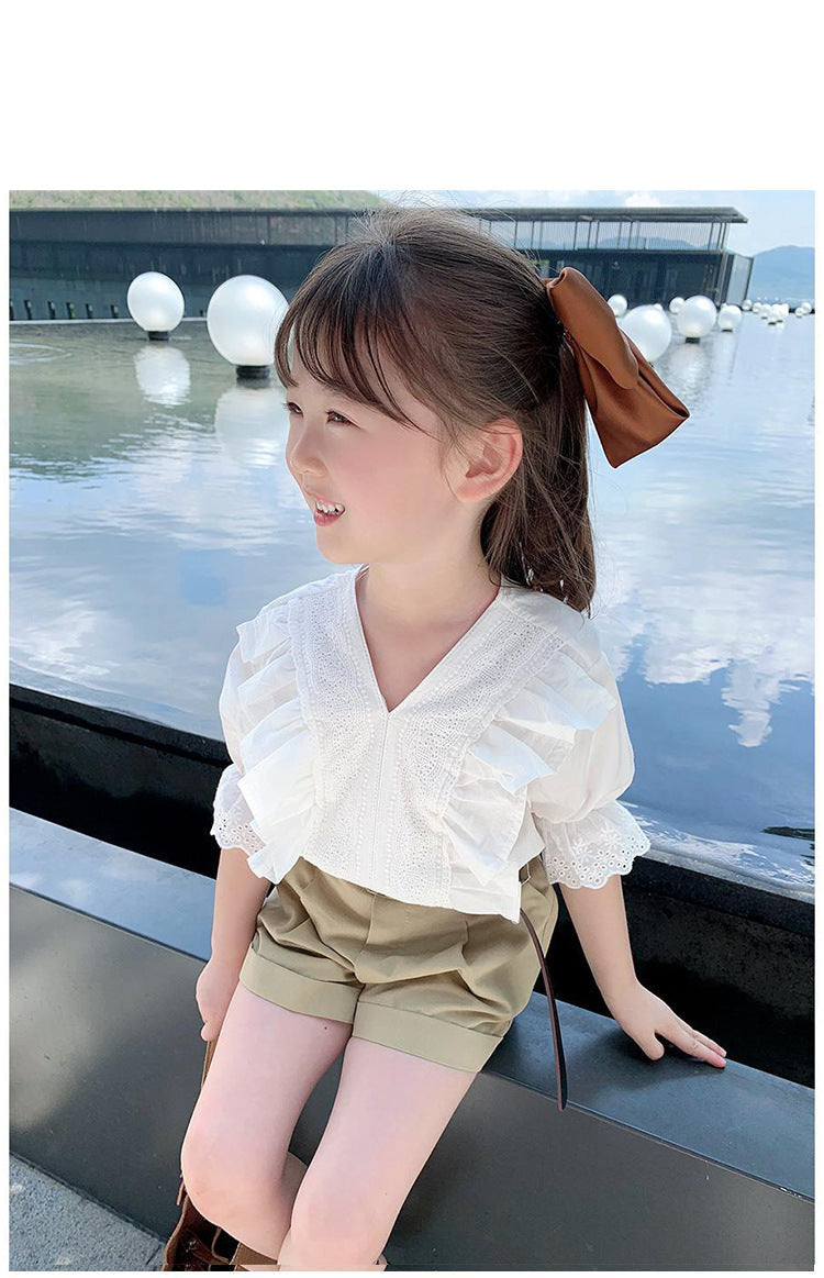 [963223] - One Set 2in1 Baju Setelan Atasan Blouse Lengan Pendek Bawahan Celana Pendek Korean Version Style Anak Perempuan Cewek - Motif Top Katbol - BABYHOKI STORE