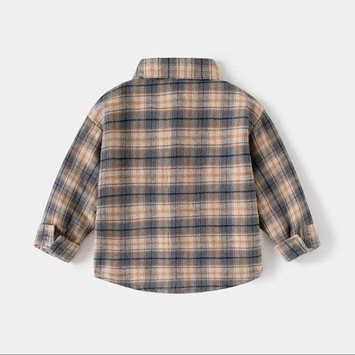 [5131118] - Baju Atasan Kemeja Lengan Panjang Anak Laki-Laki - Motif Classic Pocket Plaid