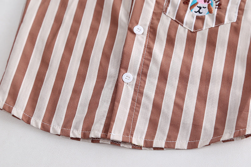 [345466] - Baju Setelan Kemeja Celana Pendek Anak Laki-Laki Fashion - Motif Pocket Dog
