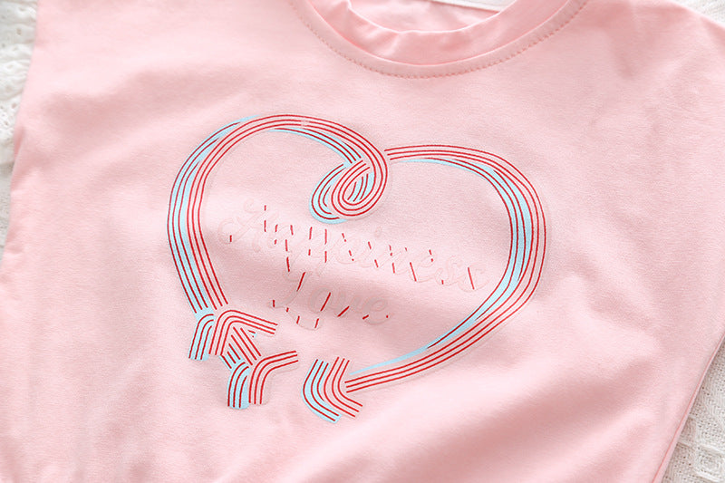 [345450] - Setelan Baju Kutung Celana Pendek Anak Perempuan Fashion - Motif Happiness Love