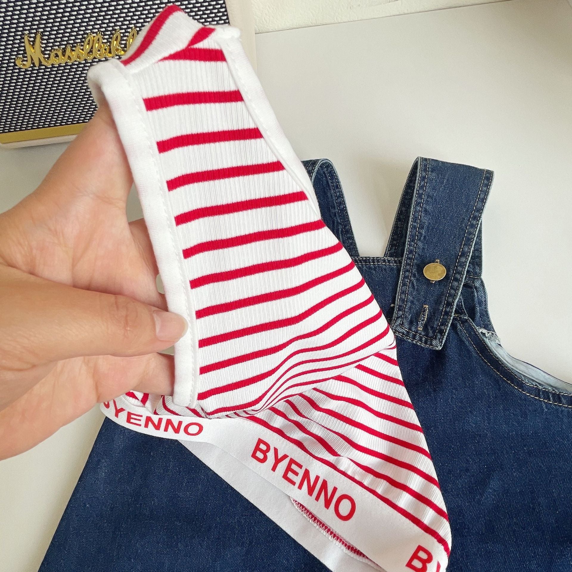 BABYHOKI STORE Usia 7 8 9 10 Tahun Baju Anak Tanggung Cewek [363613] - Setelan Singlet Overall Jeans Anak Perempuan - Motif Good Stripe