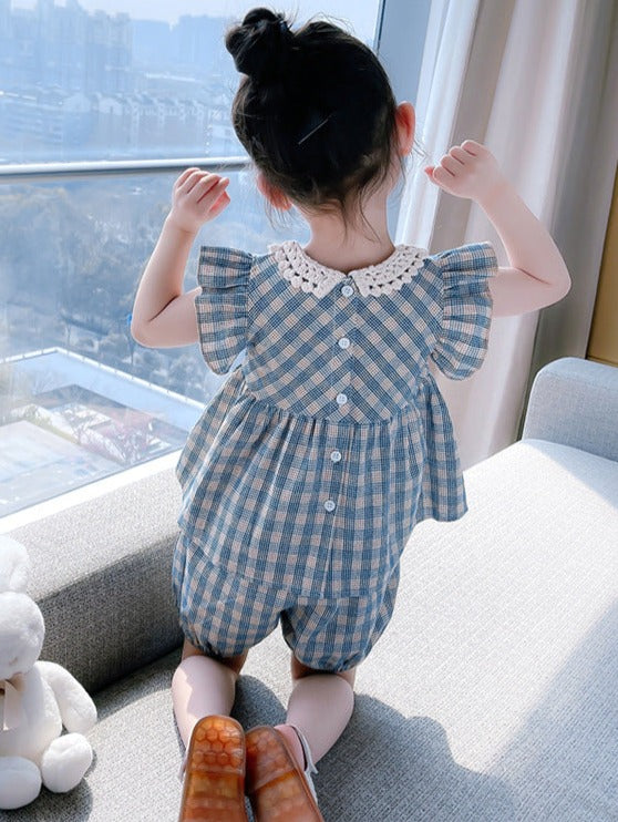 BABYHOKI STORE Usia 7 8 9 10 Tahun Baju Anak Tanggung Cewek [363640] - Baju Setelan Blouse Kutung Celana Pendek Fashion Anak Perempuan - Motif Tilt Square