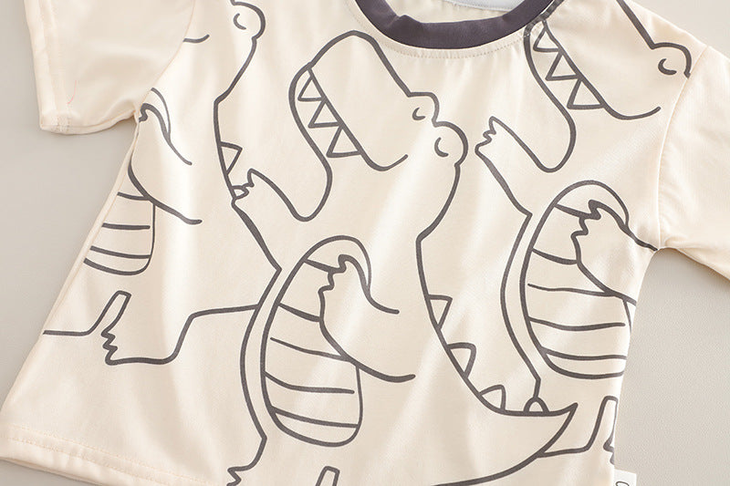 [368571] - One Set 2in1 Baju Setelan Atasan Kaos Lengan Pendek Bawahan Celana Pendek Fashionable Summer Outfit Anak Laki Laki Cowok - Motif Animal Dino - BABYHOKI STORE - BABYHOKI STORE