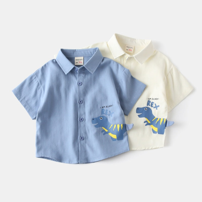 [383219] - Atasan Baju Kemeja Lengan Pendek Anak Laki-Laki Cowok - Motif T-rex - BABYHOKI STORE