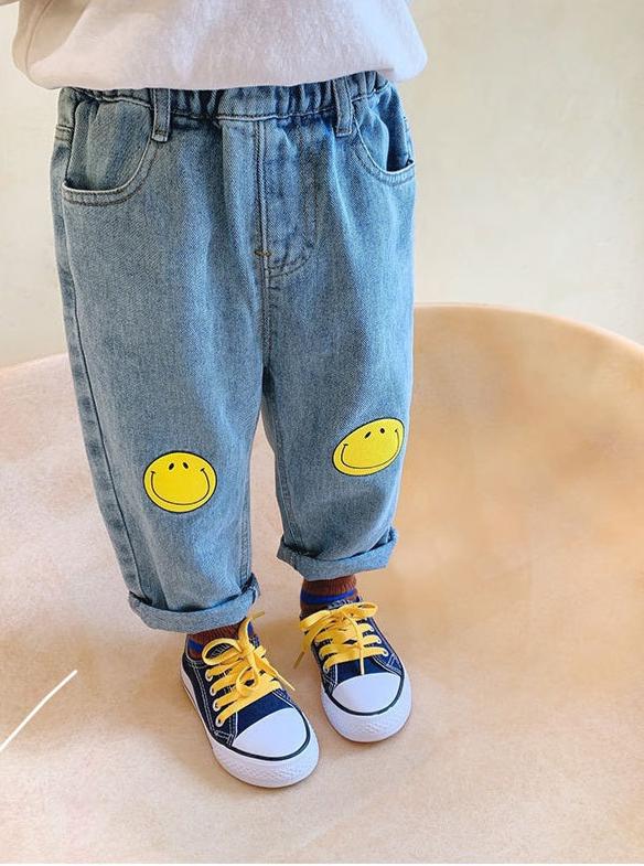 [507S1149] - Bawahan Celana Panjang Jeans Anak Perempuan - Motif Knee Smile
