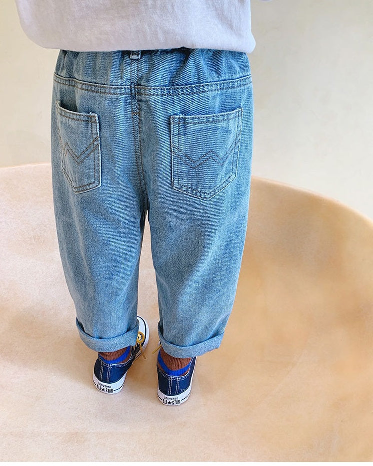[507S1149] - Bawahan Celana Panjang Jeans Anak Perempuan - Motif Knee Smile