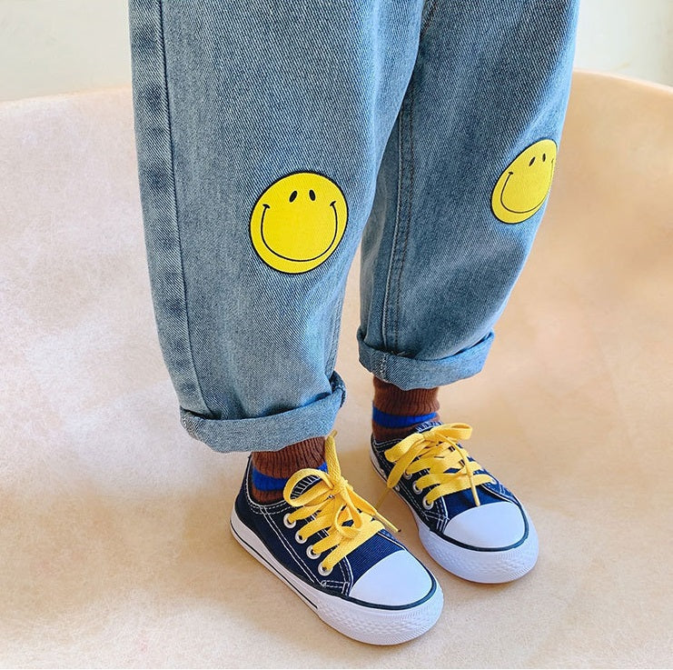 [507S1149] - Bawahan Celana Panjang Jeans Anak Perempuan - Motif Knee Smile