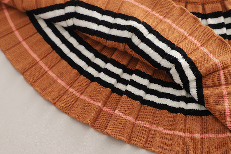 [363700] - Baju Setelan Atasan Sweater Bawahan Rok Fashion Anak Perempuan - Motif Neat Stripe