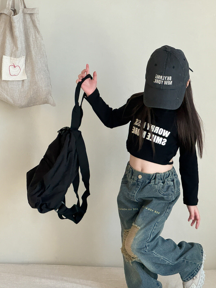 [5071076] - Bawahan Celana Panjang Kulot Jeans Sobek Fashion Anak Perempuan Cewek - Motif Retro Denim - BABYHOKI STORE