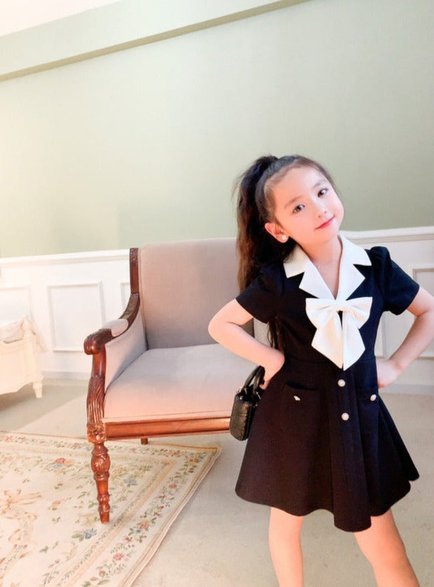 [507996] - Baju Dress Lengan Pendek Fashion Anak Perempuan - Motif Collar Ribbon