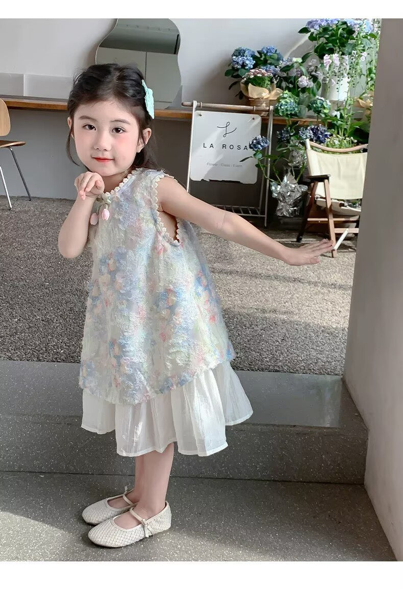 [5071135] - Baju Gaun Dress Princess Lengan Kutung Korean Style Anak Perempuan Cewek - Motif Floral - BABYHOKI STORE