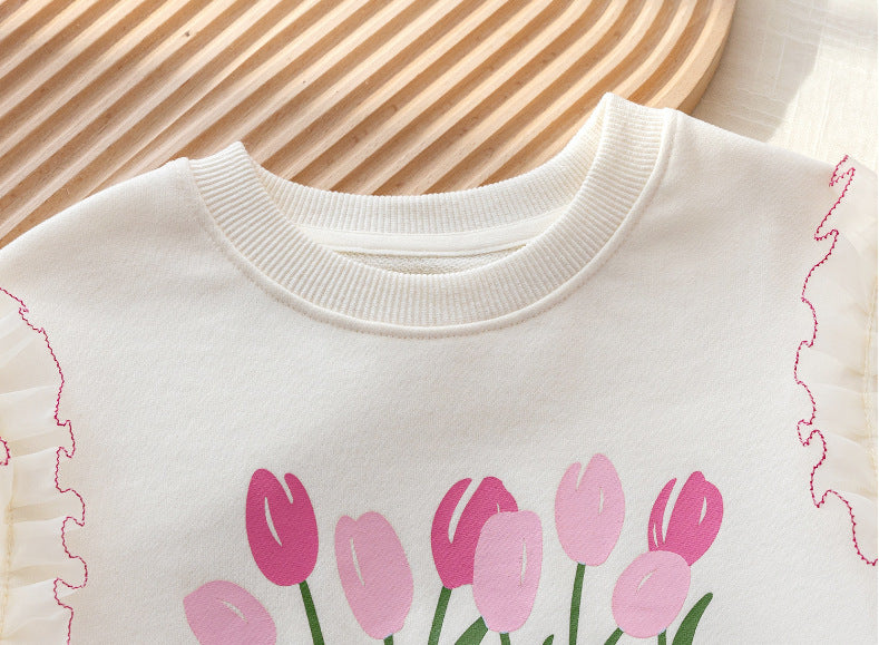 [363738] - Setelan Baju Sweater Renda Celana Panjang Fashion Anak Perempuan - Motif Follower Love