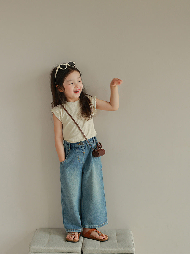 [507980] - Celana Panjang Jeans Kulot Fashion Import Anak Perempuan - Motif Denim Gradation
