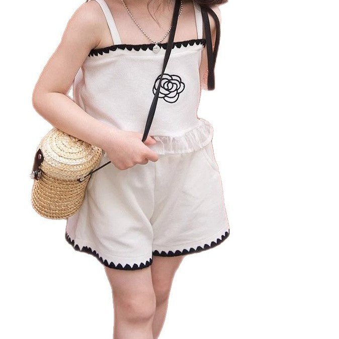 [363614] - Setelan Crop Top Bawahan Pendek Anak Perempuan - Motif Flower Shape