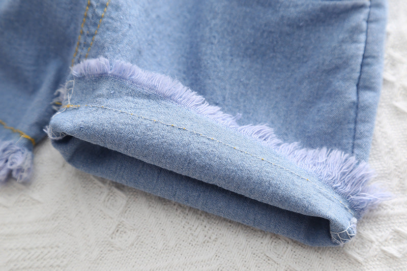 [345448] - Setelan Baju Kaos Celana Pendek Jeans Import Anak Perempuan Fashion - Motif Self Love