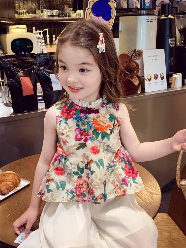 [5071090] - One Set 2in1 Baju Setelan Atasan Shanghai Lengan Kutung Bawahan Celana Panjang Putih Fashion Anak Perempuan Cewek - Motif Etnik Shanghai - BABYHOKI STORE