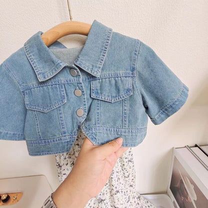 [363680] - Baju Setelan Jaket Jeans Crop Inner Dress Fashion Anak Perempuan - Motif Edge Flower