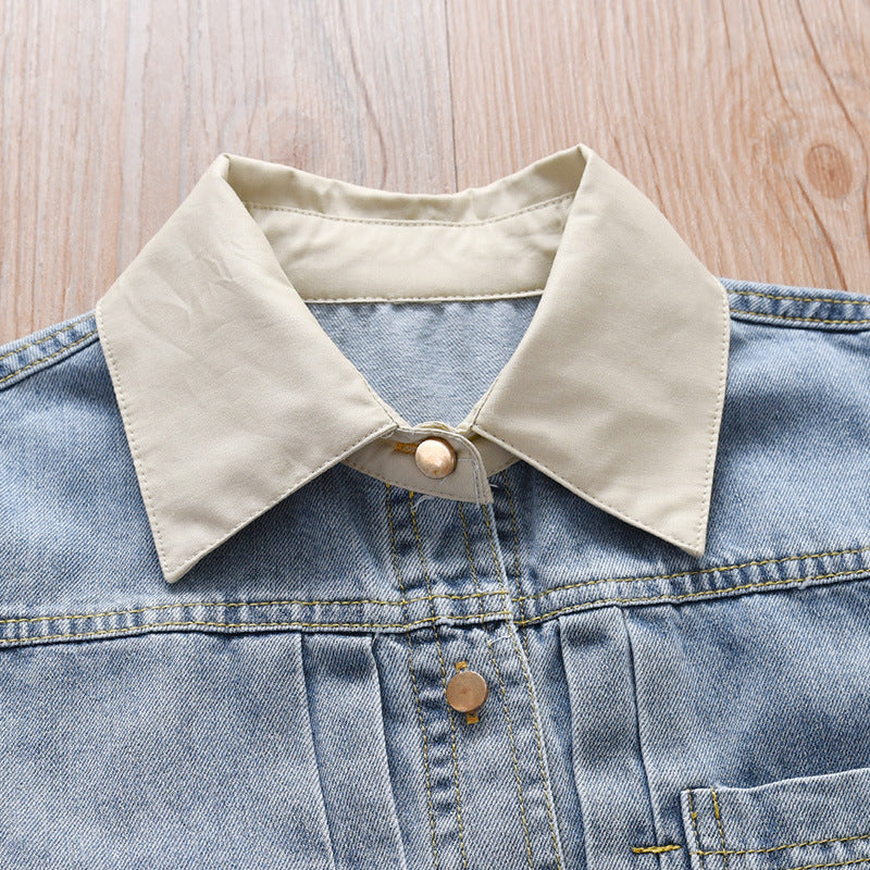 [963209] - Baju Gaun Dress Collar Kerah Lengan Kutung Korean Style Anak Perempuan Cewek - Motif Denim - BABYHOKI STORE