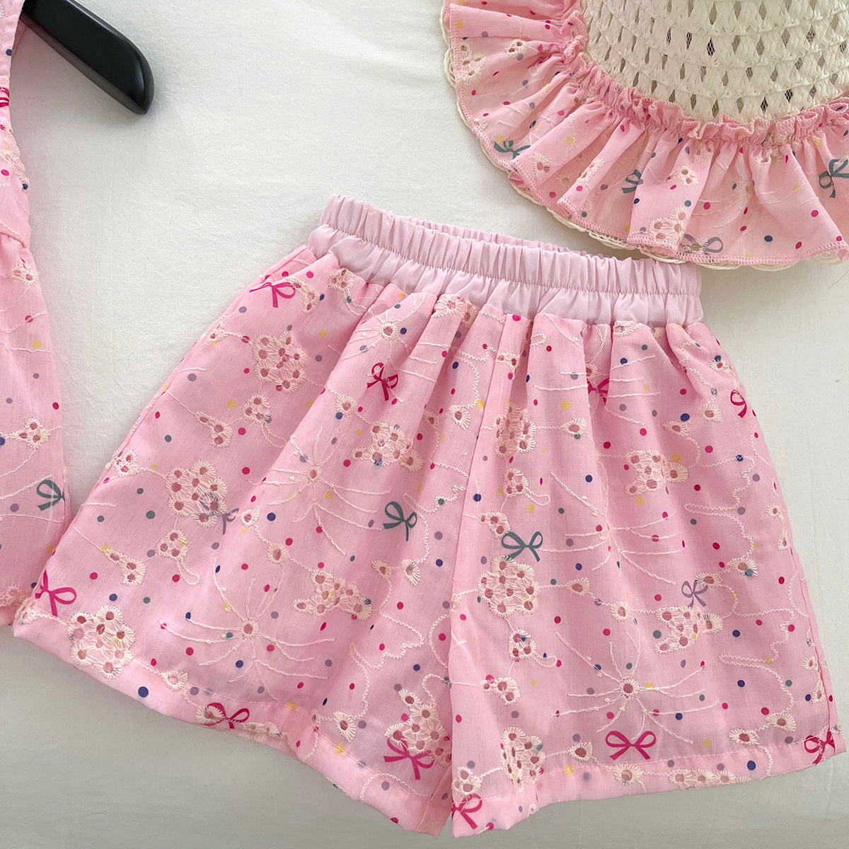 [963165] - One Set 2in1 Baju Setelan Atasan Lengan Kutung Bawahan Celana Pendek Korean Style Anak Perempuan Cewek - Motif Little Bow - BABYHOKI STORE - BABYHOKI STORE