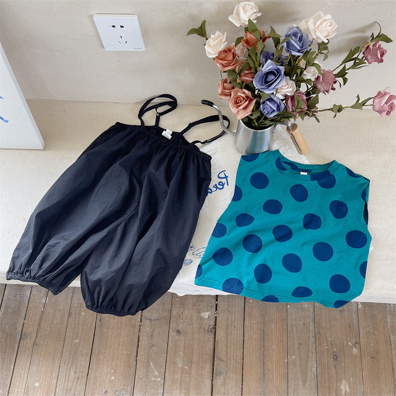 [507S1142] - Setelan Baju Kutung Overall Panjang Fashion Anak Perempuan - Motif Big Polkadot