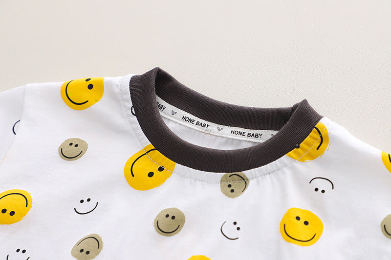 [345430] - Baju Setelan Kaos Pendek Bawahan Overall Anak Cowok Fashion - Motif Smile Bear