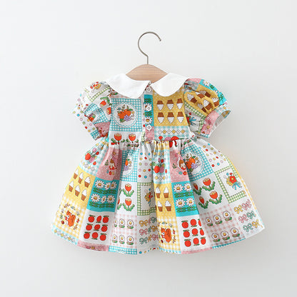 [340380] - Baju Mini Dress Lengan Balon Fashion Import Anak Perempuan - Motif Fruit Flower