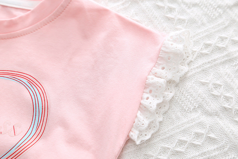 [345450] - Setelan Baju Kutung Celana Pendek Anak Perempuan Fashion - Motif Happiness Love