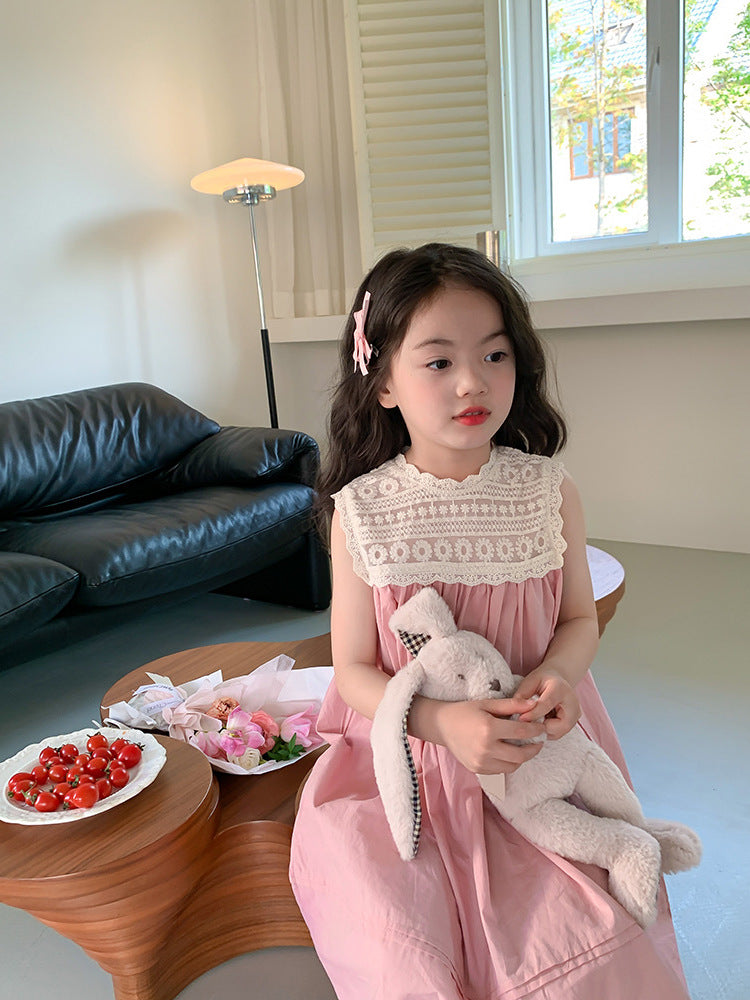 [5071013] - Baju Dress Atasan Tanpa Lengan Fashion Anak Perempuan - Motif Lace Neck
