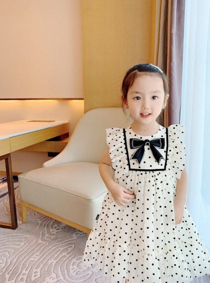 [507957] - Baju Dress Lengan Kutung Anak Perempuan Fashion - Motif Polka Ribbon