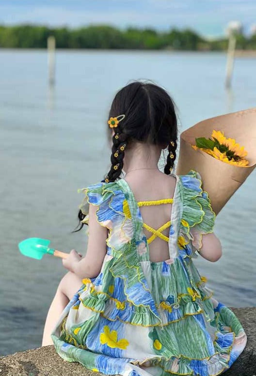 [507952] - Baju Dress Lengan Kutung Anak Perempuan Fashion - Motif Nature Color