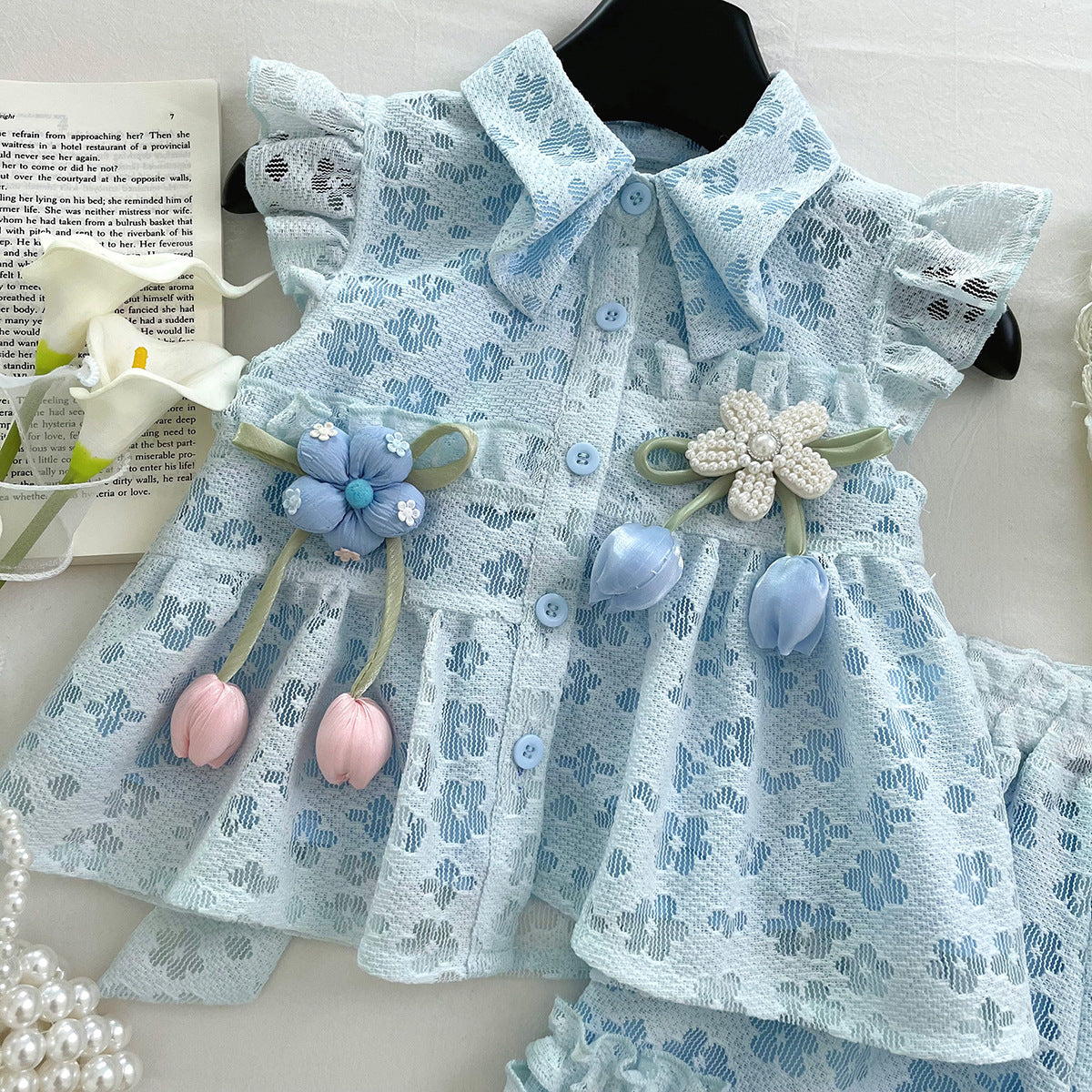 [963161] - One Set 2in1 Baju Setelan Atasan Blouse Lengan Kutung Bawahan Celana Pendek Korean Version Style Anak Perempuan Cewek - Motif Flower - BABYHOKI STORE - BABYHOKI STORE