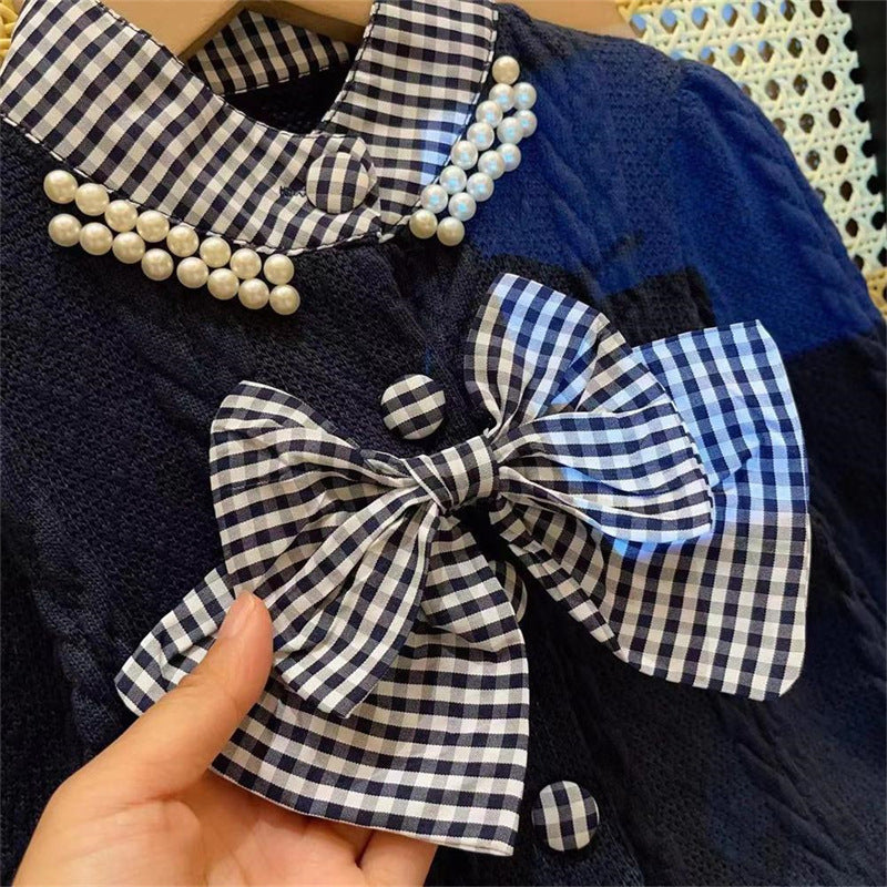 [963140] - One Set 2in1 Baju Setelan Atasan Blouse Lengan Panjang Bawahan Celana Panjang Korean Version Style Anak Perempuan Cewek - Motif Bow Tie Plaid - BABYHOKI STORE - BABYHOKI STORE