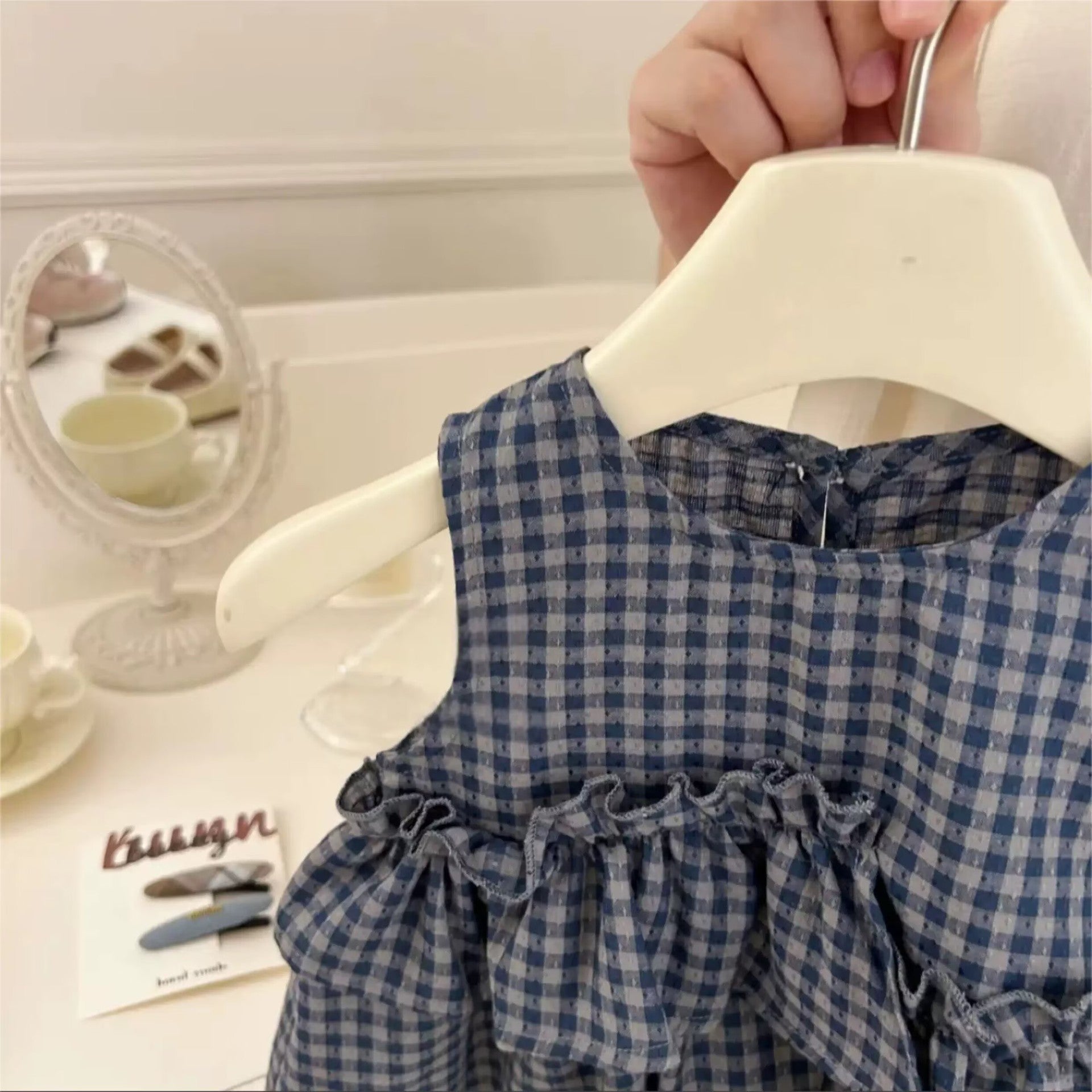 [5071136] - One Set 2in1 Baju Setelan Summer Outfit Atasan Lengan Kutung Bawahan Celana Pendek Fashion Korean Style Anak Perempuan Cewek - Motif Ruffle Plaid - BABYHOKI STORE