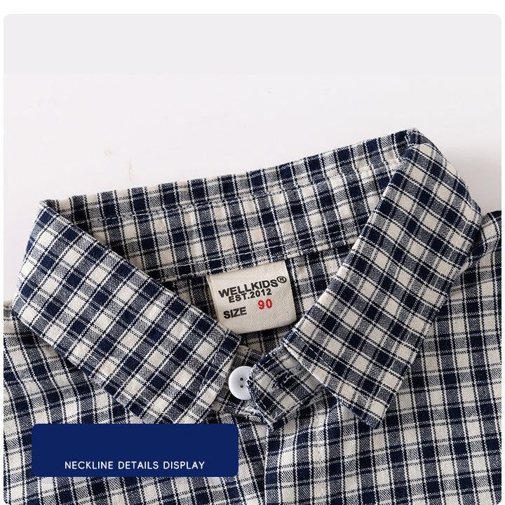 [5131126] - One Set 2in1 Baju Setelan Atasan Kemeja Lengan Pendek Bawahan Celana Pendek Casual Style Korean Version Anak Laki Laki Cowok - Motif Plaid - BABYHOKI STORE