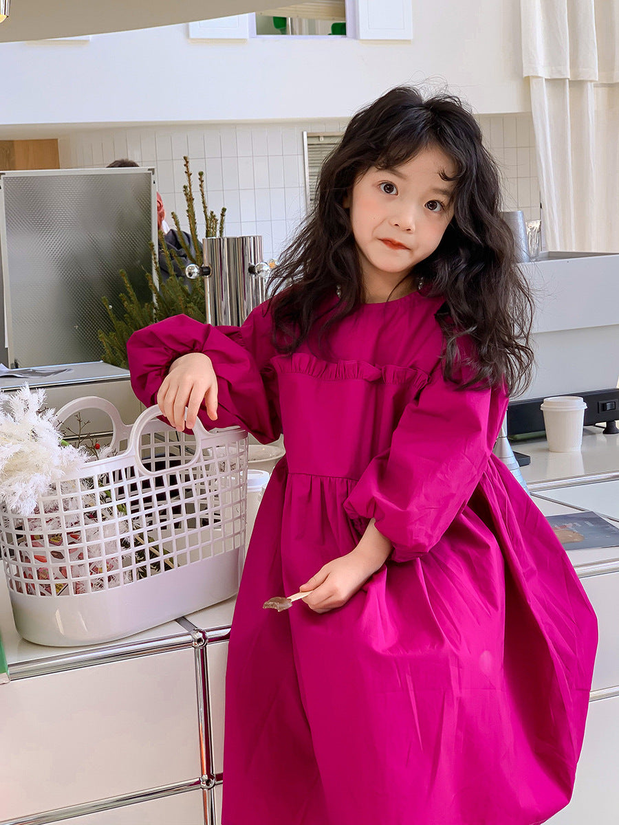 [507975] - Baju Dress Balon Polos Fashion Import Anak Perempuan - Motif Plain Balloon